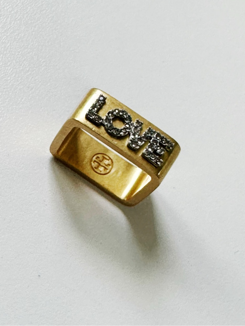 US 8 Tory Burch Gold-tone 'LOVE' Pavé Logo Ring